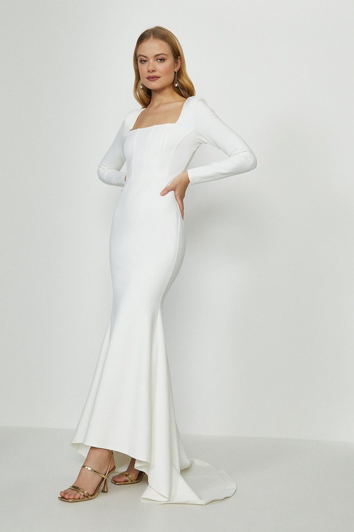 Long Sleeve Bridal Maxi Dress With Trail