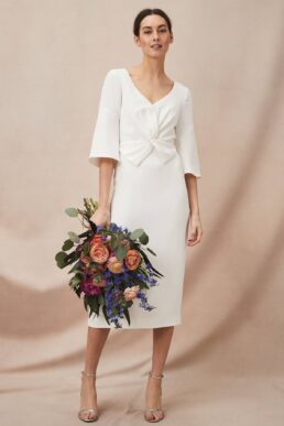 Phase Eight Bridal Layla Bow Midi Dress Ivory Oyster