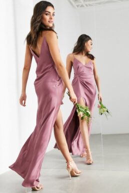 ASOS EDITION satin cami maxi dress with drape detail in orchid purple