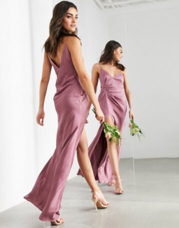 ASOS EDITION satin cami maxi dress with drape detail in orchid purple