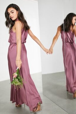ASOS EDITION satin ruched halter neck maxi dress in orchid purple