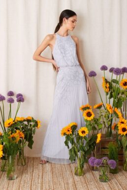 Monsoon Addison floral embroidered maxi dress blue