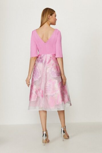 Coast Clipped Jacquard Full Midi Dress, Pink - Image 2