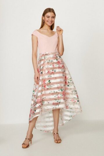 Coast Clipped Jaquard Stripe Dress Pink Blush Multi