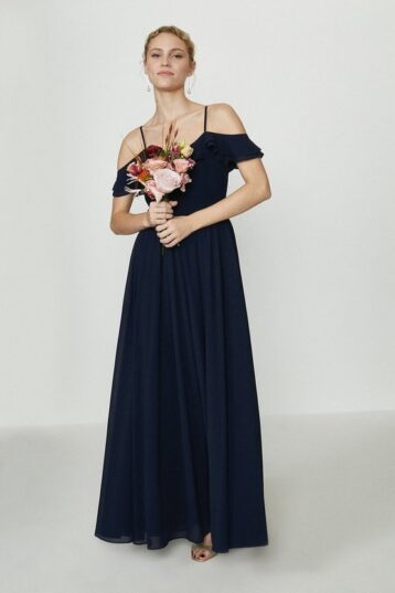 Coast Cold Shoulder Ruffle Maxi Bridesmaid Dress Navy Blue