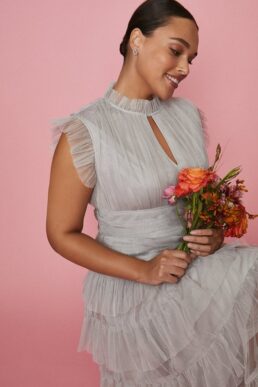 Coast Curve Tulle Tiered Frill Sleeve Bridesmaid Dress Silver