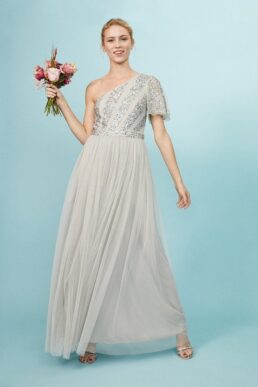 Coast Embellished One Shoulder Maxi Dress Silver