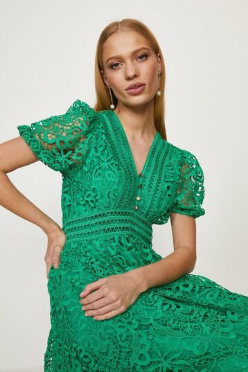 Coast Lace V Neck Midi Dress, Green