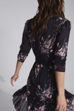 Reiss Shannon Floral Printed Midi Dress Print Navy Blue Multi