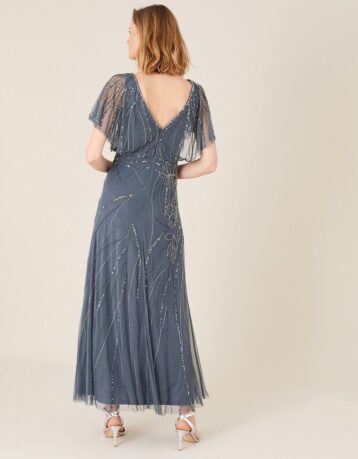 Monsoon Autumn floral embellished maxi bridesmaid dress blue - Image 2