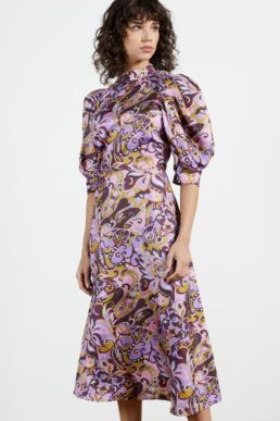 Ted Baker HARIAT Printed short sleeve silk dress purple pink