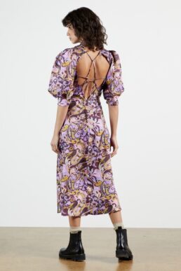 Ted Baker HARIAT Printed short sleeve silk dress purple pink