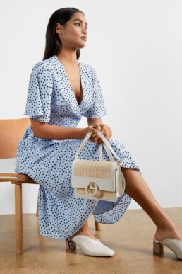 Ted Baker MABBEL Dotty Peplum Tea Dress Blue Black