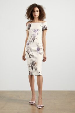 Ted Baker SAIDIE Vanilla bodycon bardot dress White Multi
