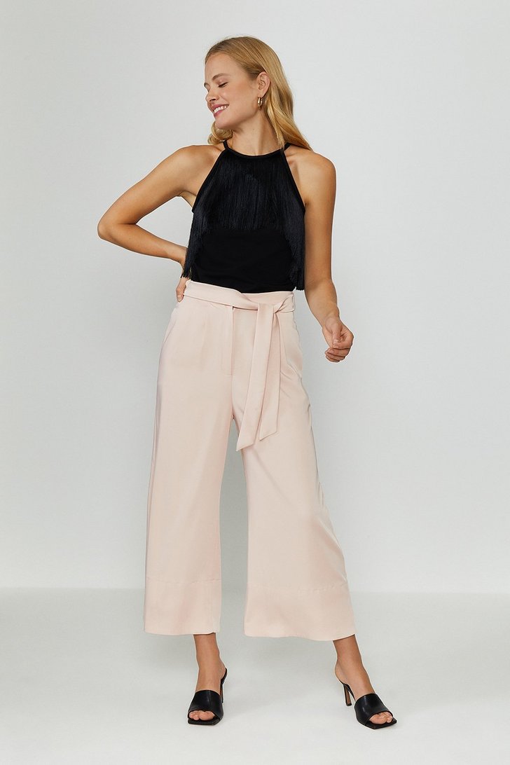 Tie Belt Wide Leg Trousers