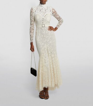Alessndra Rich Lace High-Neck Maxi Wedding Dress White