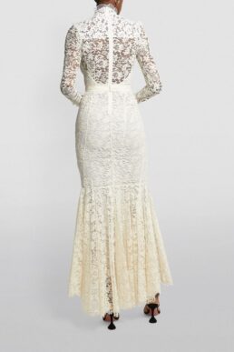 Alessndra Rich Lace High-Neck Maxi Wedding Dress White