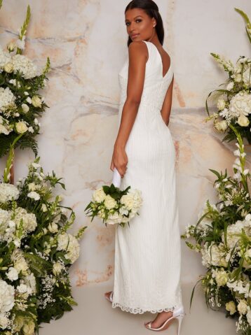 Chi Chi Bridal Sleeveless Bodycon Maxi Dress with Sequins in White