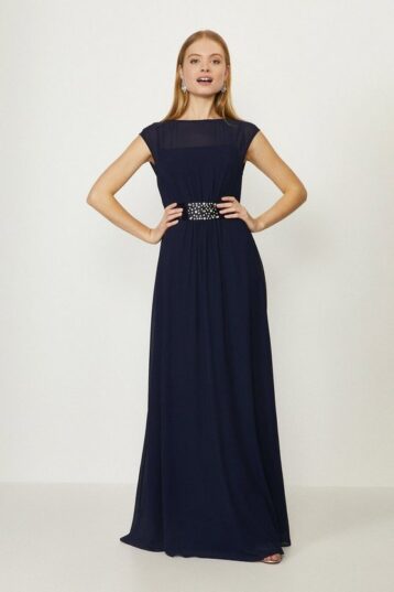 Coast Beaded Waist Detail Maxi Dress Navy Blue