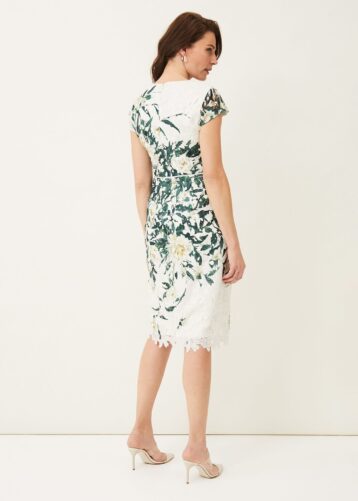 Phase Eight Claudine Floral Lace Shift Dress, Ivory/Green - Image 2