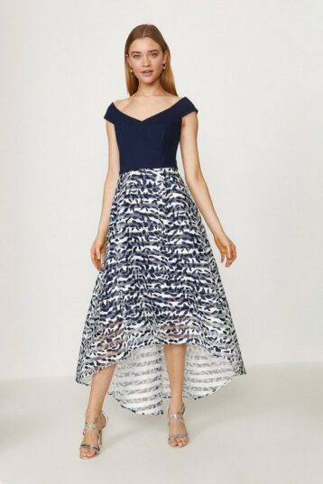 Coast Clipped Jacquard Stripe Dress Navy White