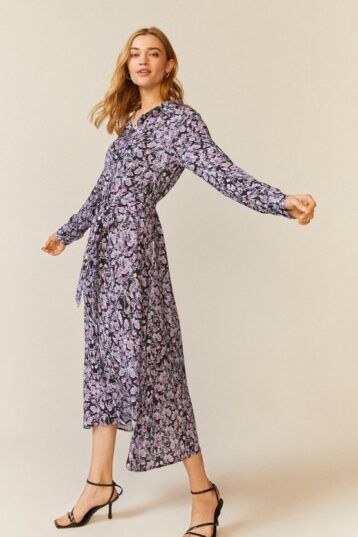 Coast Floral Printed Shirt Dress Black Purple