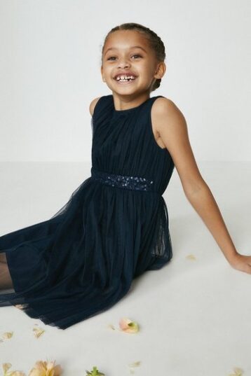 Coast Girls Sequin Waist Bridesmaids Dress Navy Blue