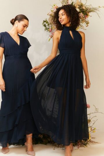 Coast High Neck Cut Out Maxi Bridesmaid Dress Navy Blue