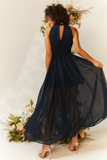 Coast High Neck Cut Out Maxi Bridesmaid Dress Navy Blue