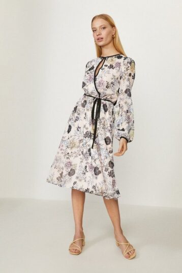 Coast Key Hole Floral Print Sleeve Dress Multi Neutral