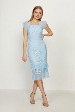 Coast Lace Cap Sleeve Midi Shift Dress, Light Blue