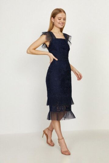 Coast Lace Cap Sleeve Midi Shift Dress Navy Blue