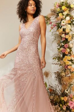 Coast Sequin Split Skirt Maxi Bridesmaid Dress Blush Light Pink