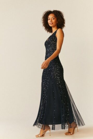 Coast Sequin Split Skirt Maxi Dress Navy Blue