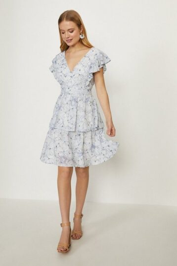 Coast V Neck Broderie Dress Light Blue