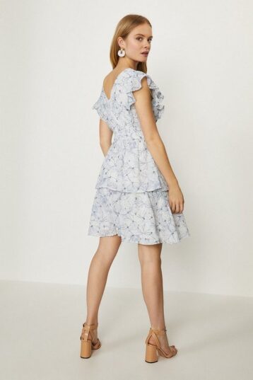 Coast V Neck Broderie Dress, Light Blue - Image 2