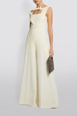 Emilia Wickstead Rosabella Bridal Wide-Leg Jumpsuit Ivory