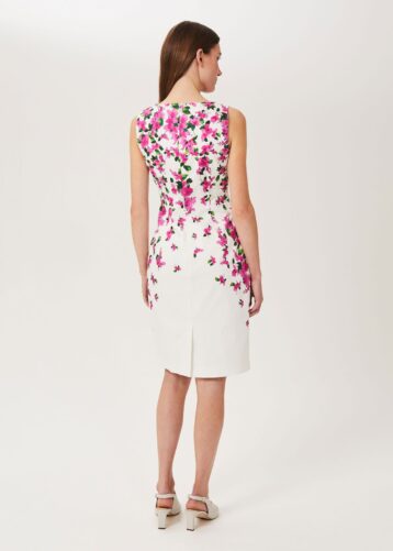 Hobbs Fiona Cotton Blend Shift Dress, Ivory/Fuchsia Pink - Image 2