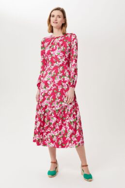 Hobbs Marilyn Floral Midi Dress Multi Pink