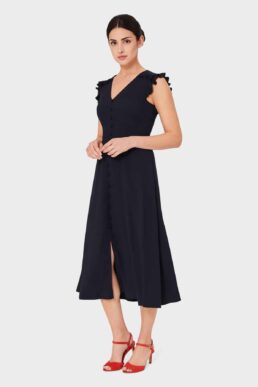 Hobbs Vivien Satin Midi Dress Navy Blue