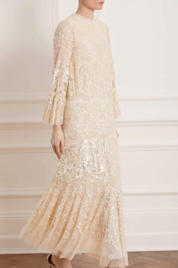 Needle & Thread Snowdrop Sequin Gown Champagne Cream