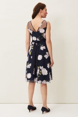 Phase Eight Charlotte Floral Embroidered Dress Navy Ivory