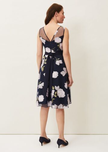 Phase Eight Charlotte Floral Embroidered Dress Navy Ivory
