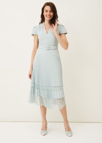 Phase Eight Hannah Pleated Lace Insert Dress Light Green Peppermint myonewedding