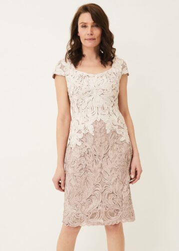 Phase Eight Jennifer Tapework Lace Shift Dress Taupe Oyster Cream