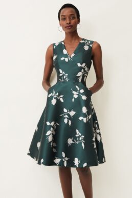 Phase Eight Jordyn Jacquard Floral Print Dress Green White