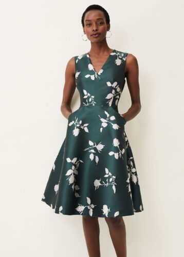 Phase Eight Jordyn Jacquard Floral Print Dress Green White