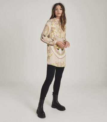 Reiss Jessie Printed Shift Dress, Brown/Pink/Cream - Image 2