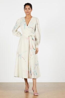 Ted Baker FLOSSSI Floral wrap long sleeve midi dress Multi Neutral Natural