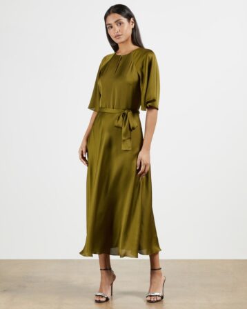 Ted Baker HARIIET Raglan sleeve tea midi dress Khaki Green